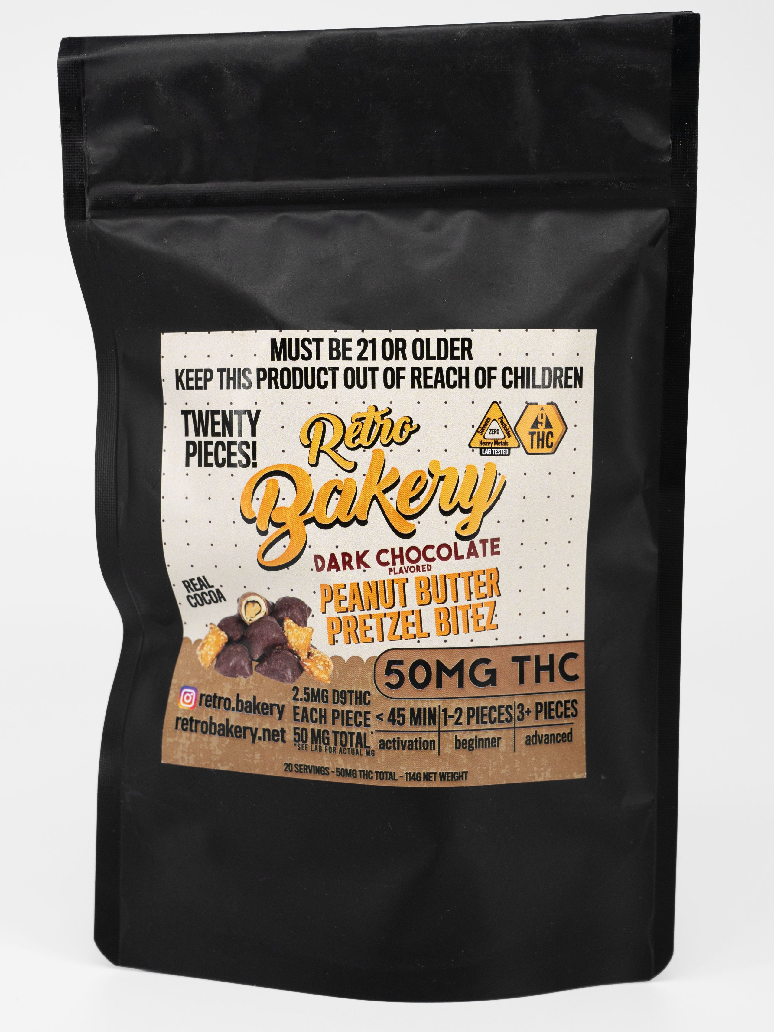 Retro Bakery Dark Chocolate Peanut Butter Pretzels 2.5mg THC 20ct
